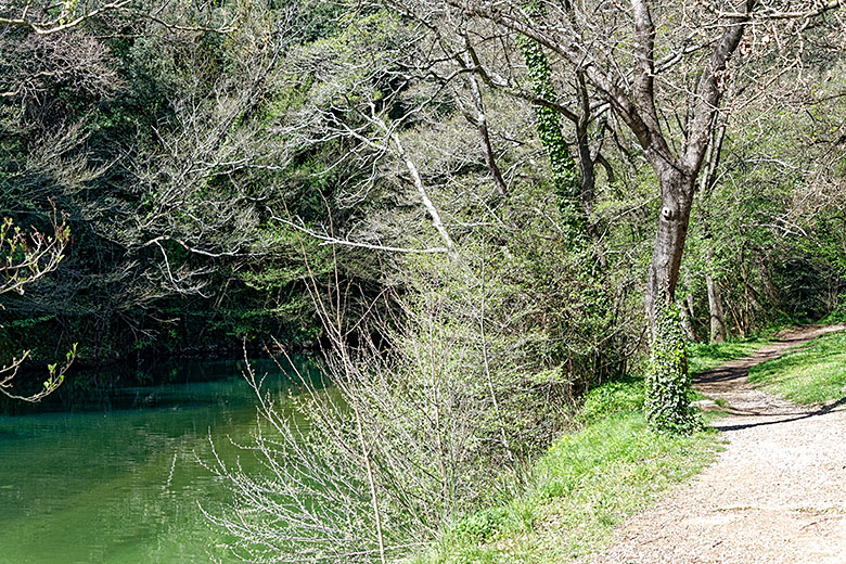 For a short while, the path follows the river