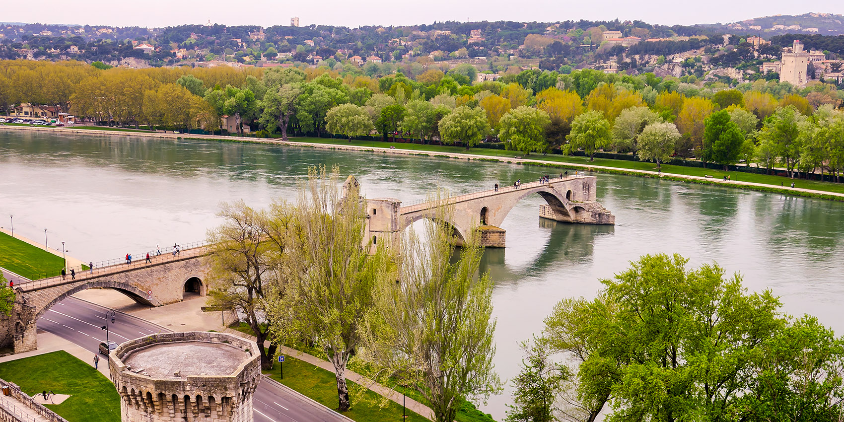 The Bridge of Avignon,of which only 4 of 22 arches are left; just 160 meters (174 yards) of the original 900 meters (980 yards) remain