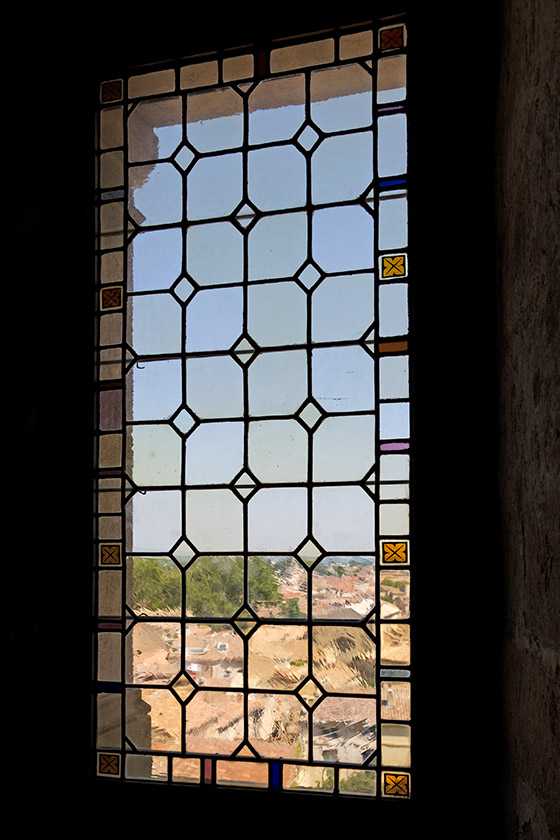 The old glass distorts the view