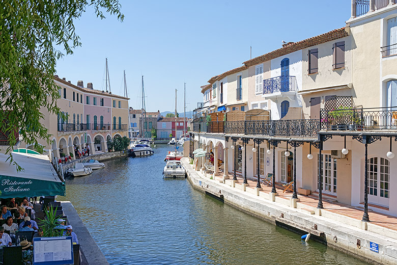 Boutiques and restaurants along the water