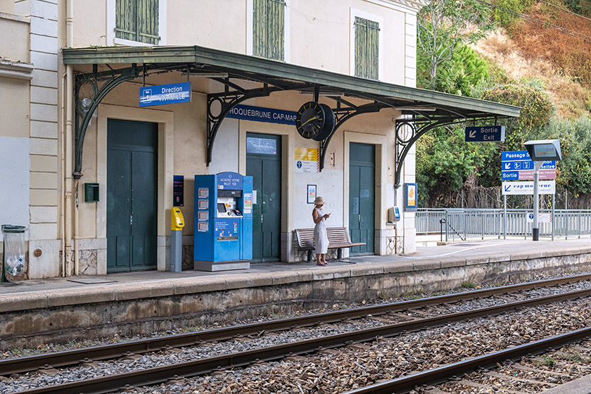 Waiting for the regional train to take us back to Cannes