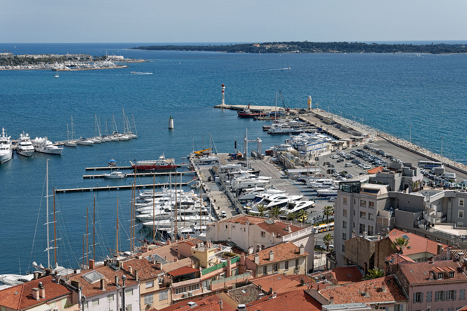 Looking southeast to the harbor entrance and the island of 'Sainte Marguerite'