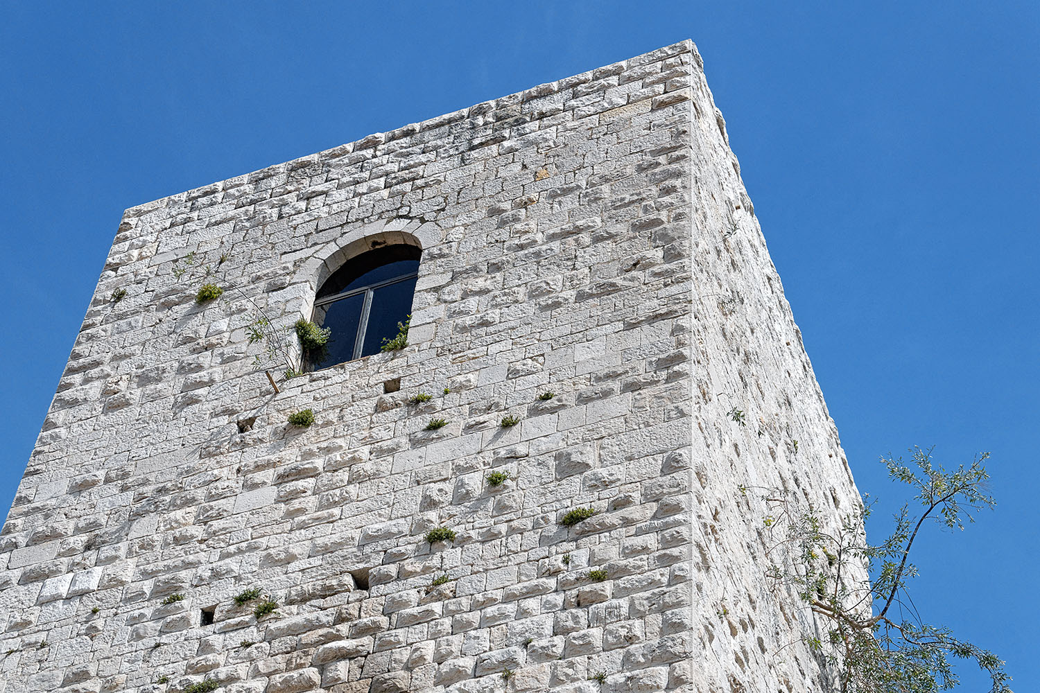 Looking at the massive 'Tour de la Castre' from below