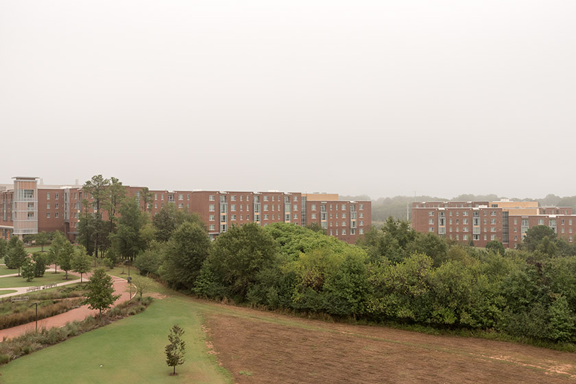 Looking towards Wolf Ridge Apartments