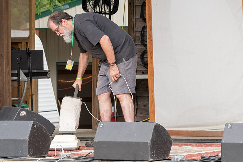 Vacuuming the stage