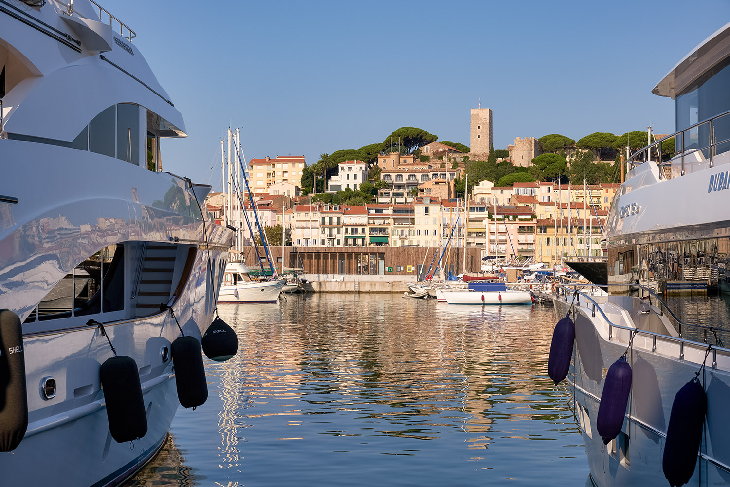 'Le Suquet' seen from the old harbor, Cannes