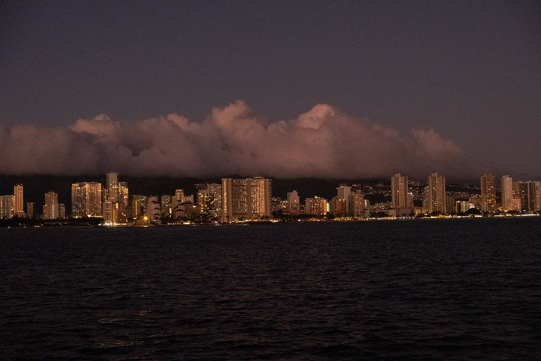 Before processing, View of Honolulu during a sunset cruise, Hawaii, USA