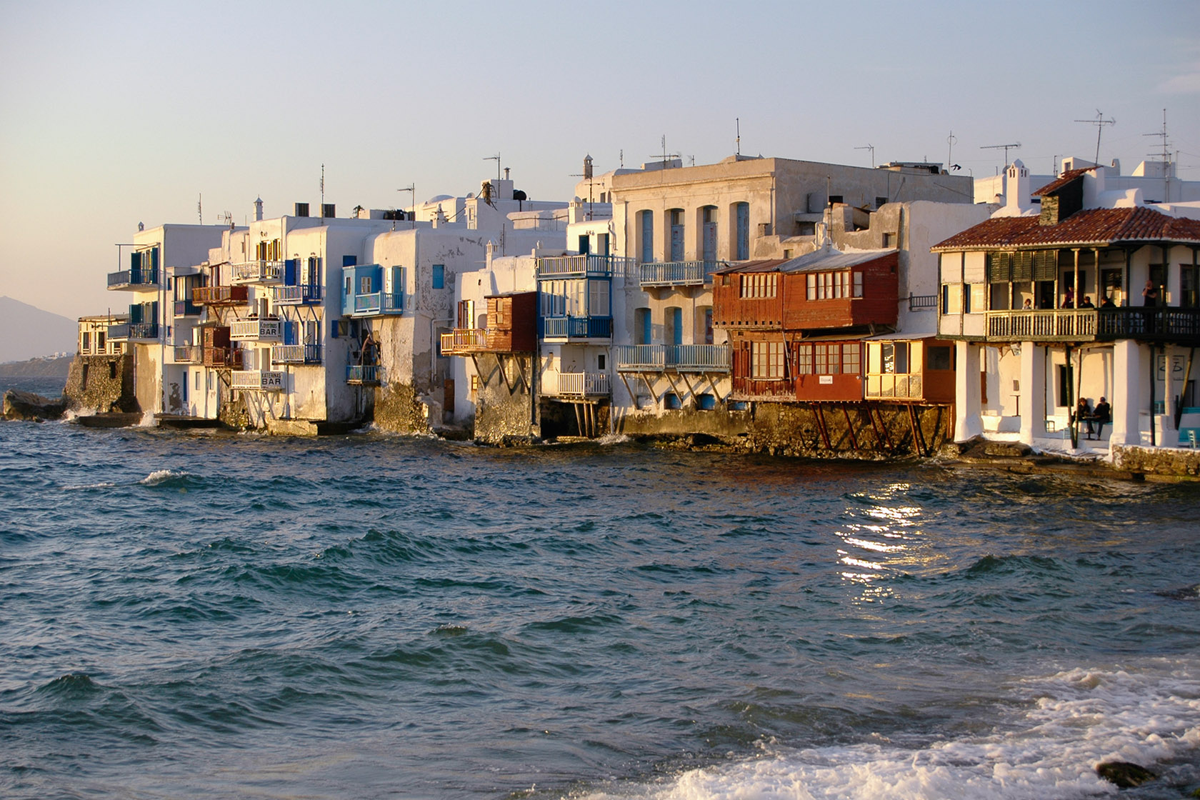 The Mykonos waterfront in the evening light, JPEG image file post-processed and resized