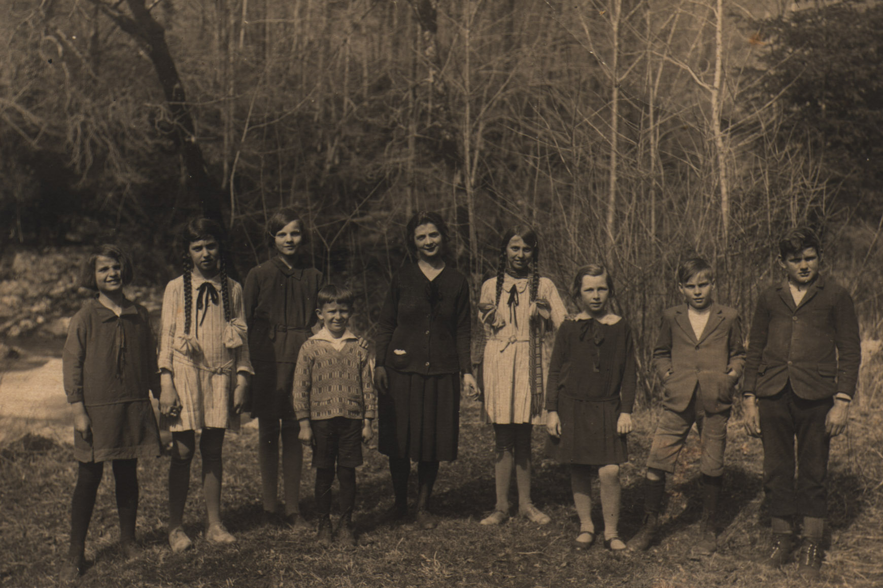 Before processing, Rural school class kids with their teacher (1932)