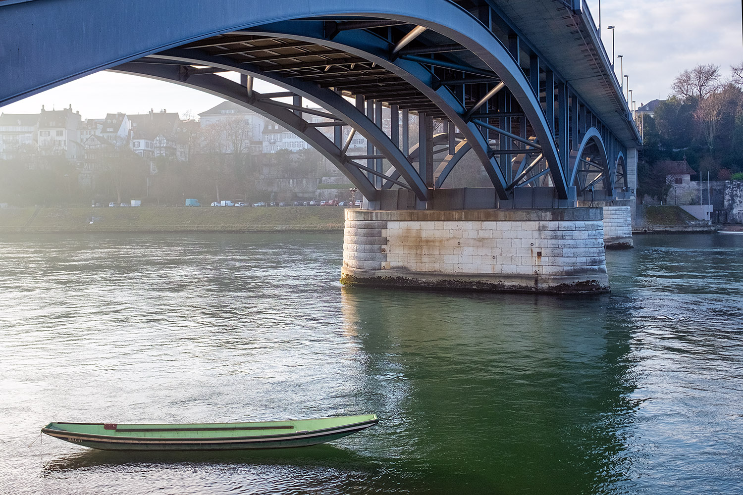 The Wettstein bridge crosses the Rhine