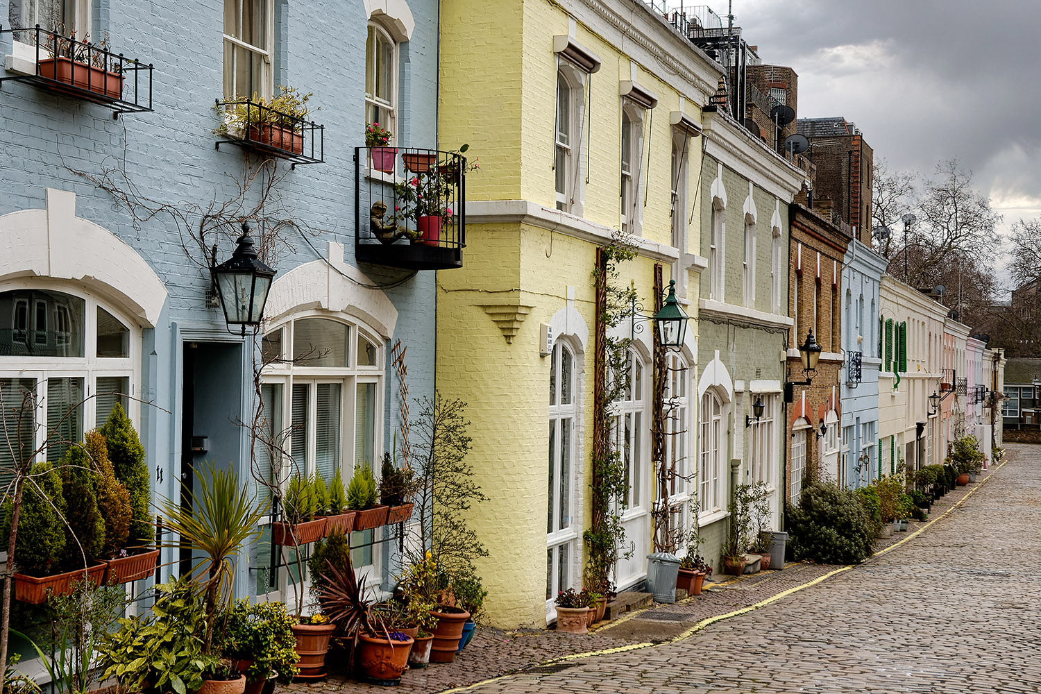 Colorful row houses on Ennismore Mews