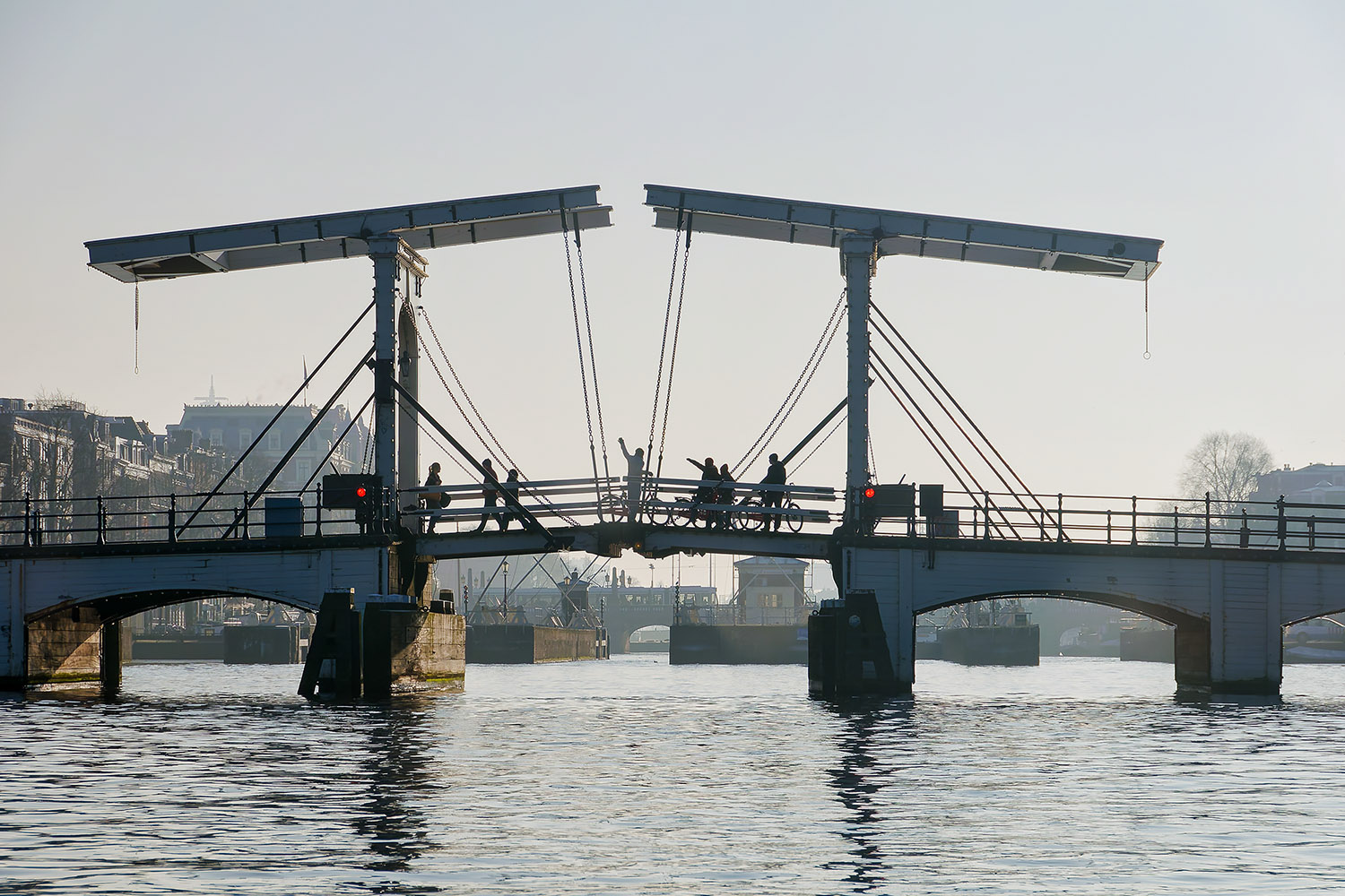People waving to us from the 'Magere Brug' (Skinny Bridge)