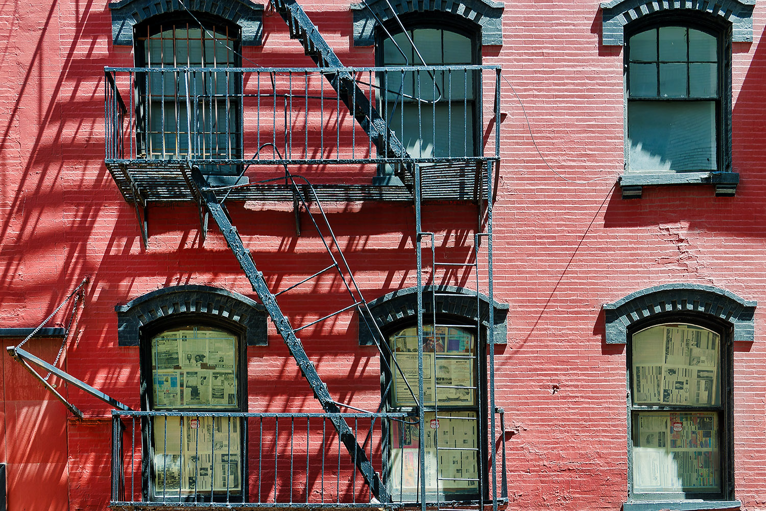 Fire escape on red building
