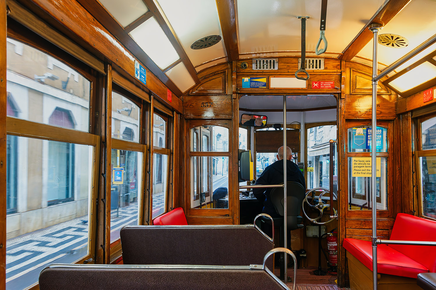 Inside a street car of the iconic line 28