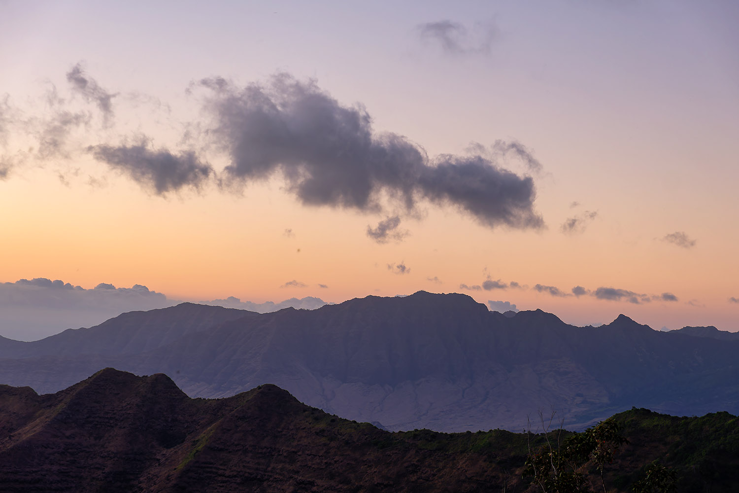 Dusk in the Hawaiian Hills above Nānākuli