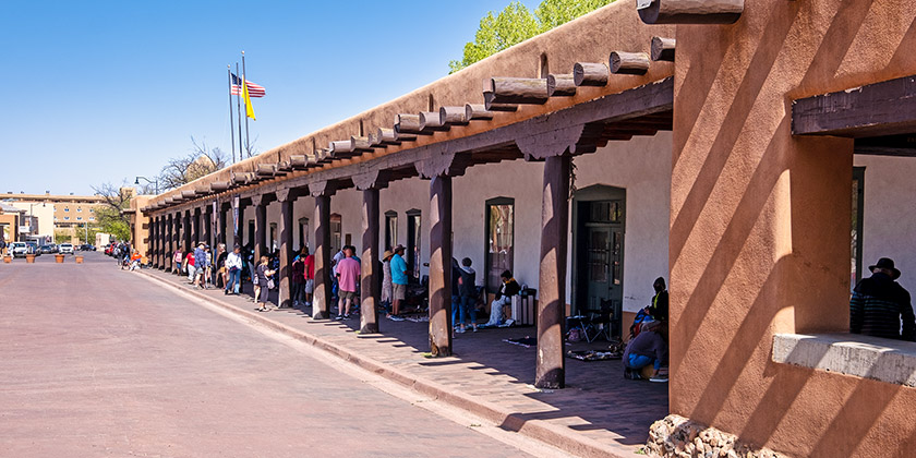 Shops along West Plaza Avenue, bordering Santa Fe Plaza