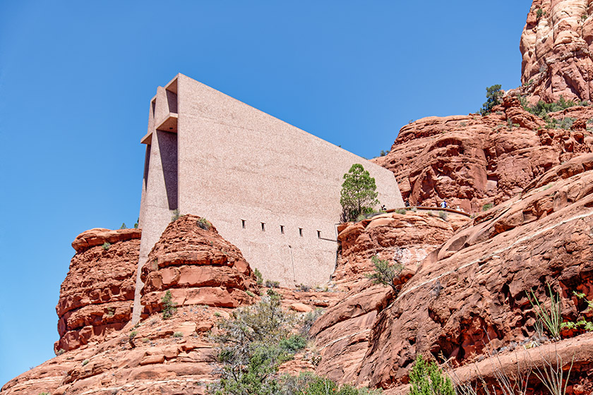 From the road below, the chapel seems to grow out of the rock