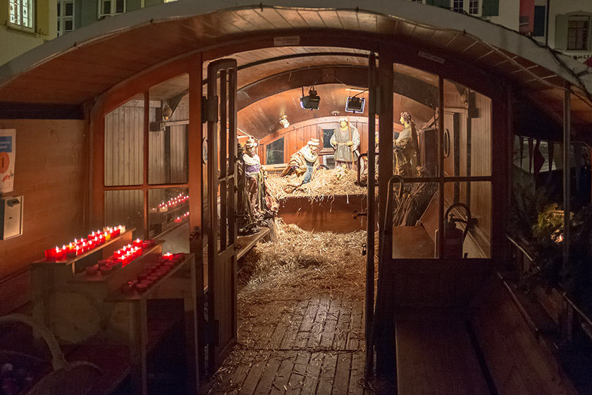 Nativity scene in an old Basel 'Fähri' (ferry boat)