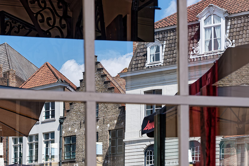 Window by our lunch table at ''t Voutje' ('The Mistake'—it wasn't)