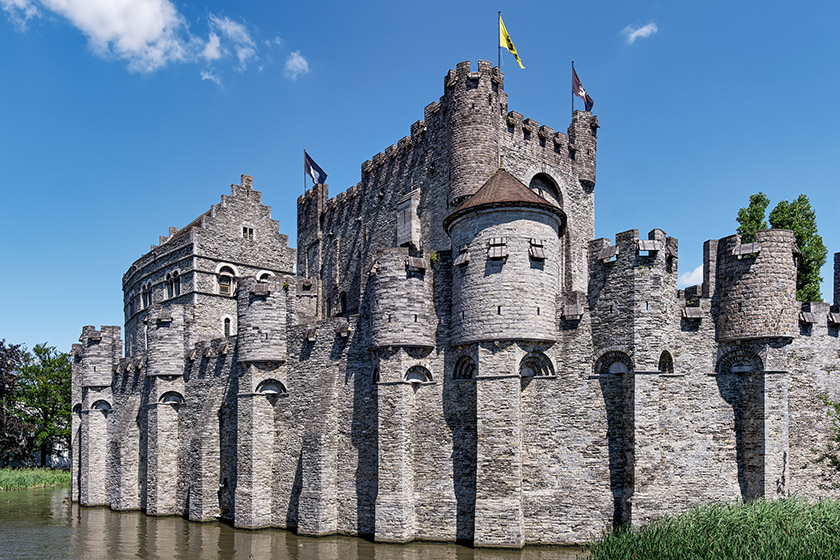 The medieval castle 'Gravensteen' and its moat
