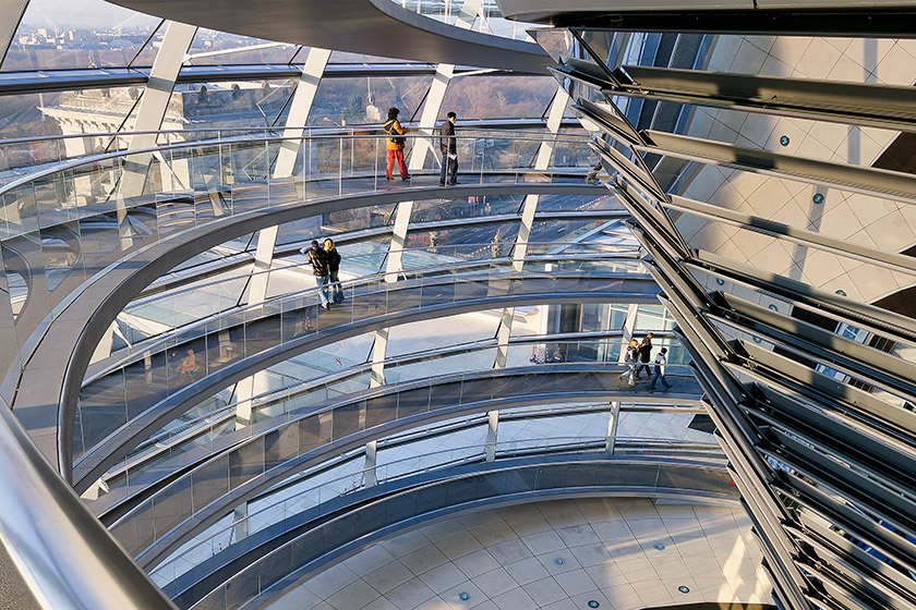 Walkways spiral up and down