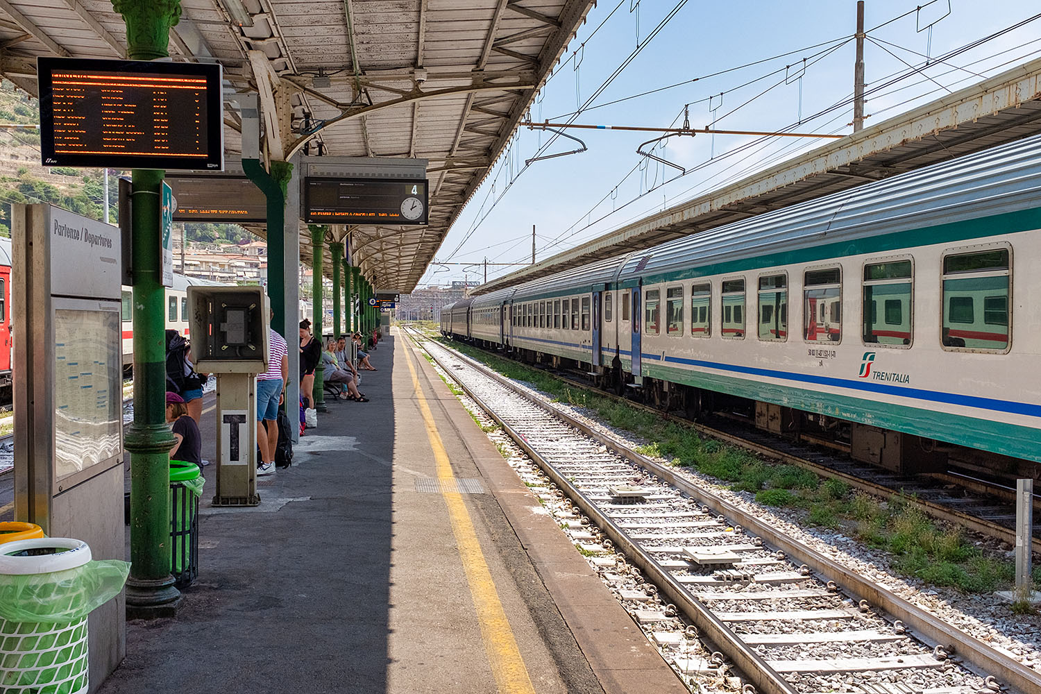 At the Ventimiglia train station, waiting for our train back to Cannes