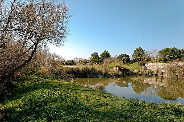 Between the two canals