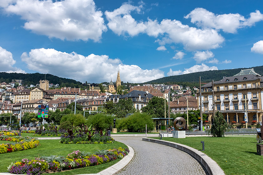 View from the 'Esplanade du Mont Blanc' to the 'Collégiale'