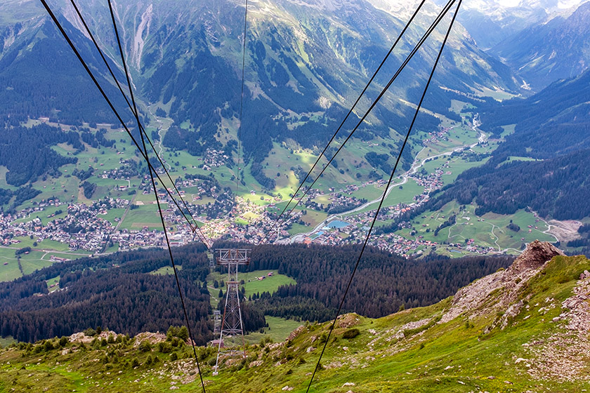 Boarding the cable car for the journey down