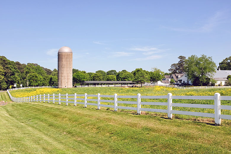 The fenced-in pasture at the village entrance