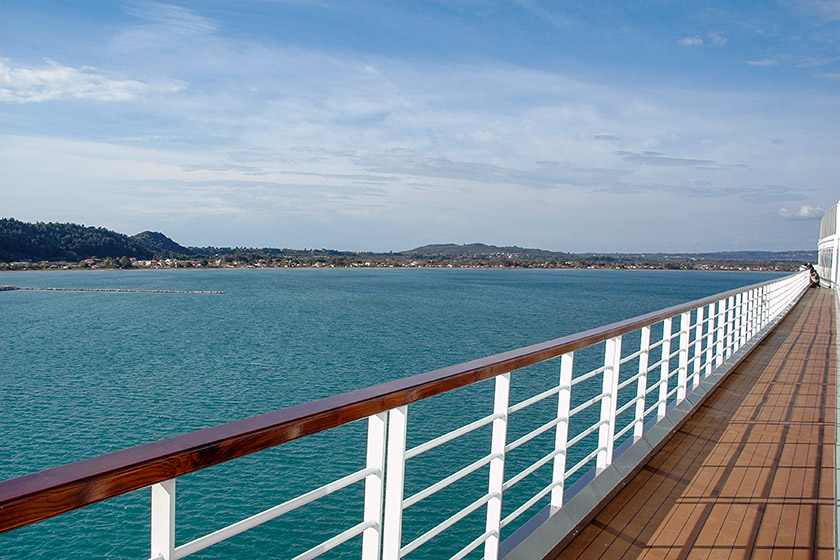 Walking along the promenade deck