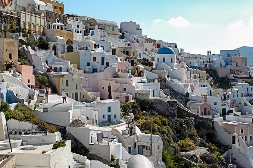 Taking a last look before boarding our bus to Fira