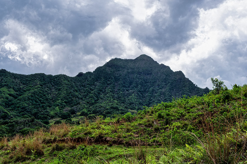 Clouds are building up on the mountain side