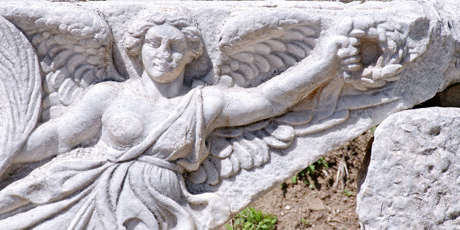 Stone carving of Nike, the winged goddess of victory