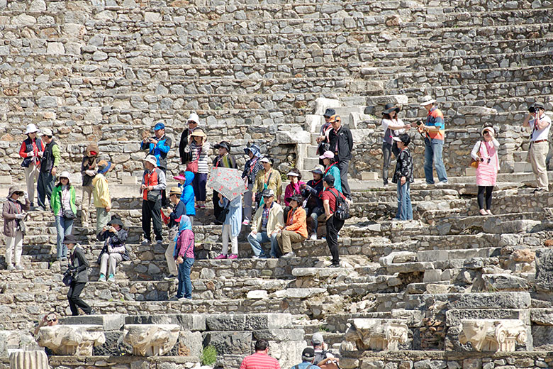 Visitors gathering in the Odeon