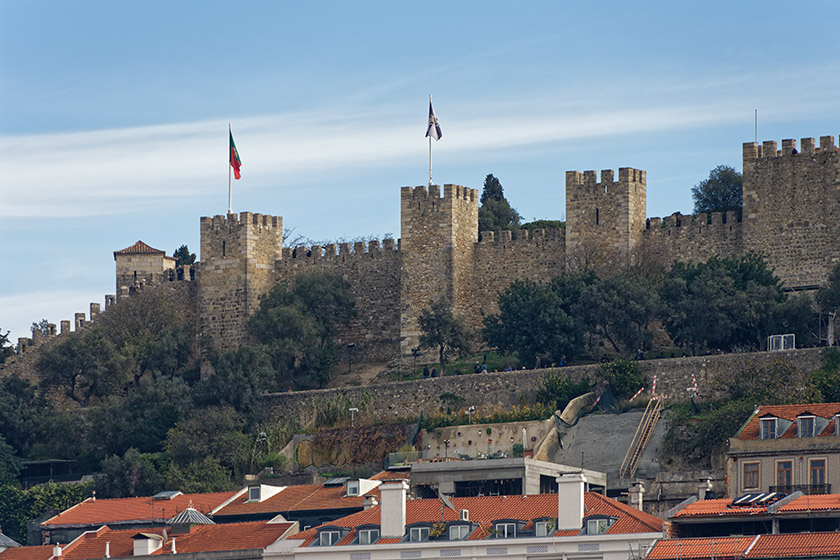 Looking at the São Jorge Castle from the top of the Santa Justa Elevator