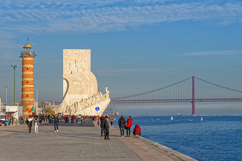 Belém Lighthouse, Monument of the Discoveries, and 25th of April Bridge