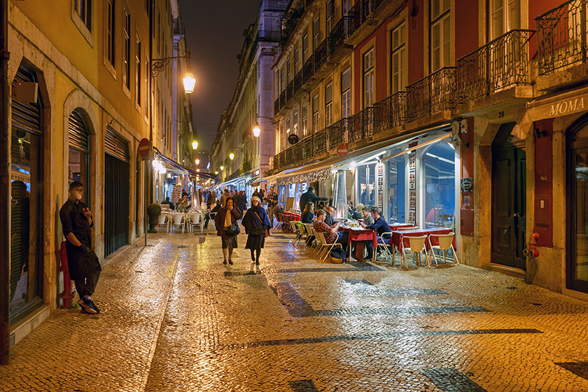 Downtown Lisbon at night