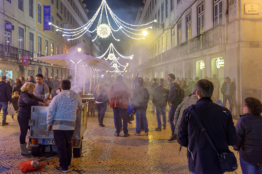 Vendor selling roasted chestnuts on Augusta Street