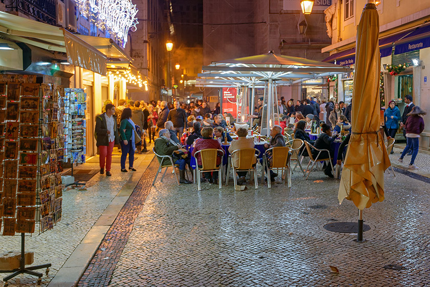 Downtown Lisbon at night