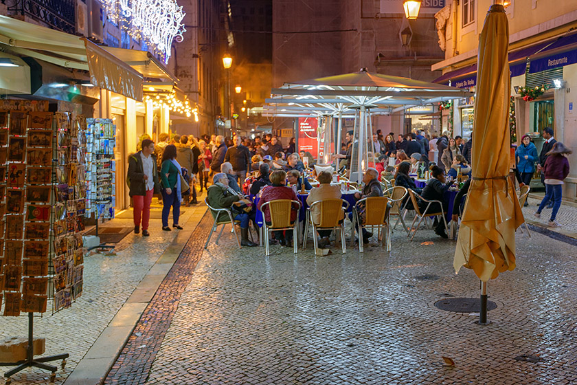 Downtown Lisbon at night