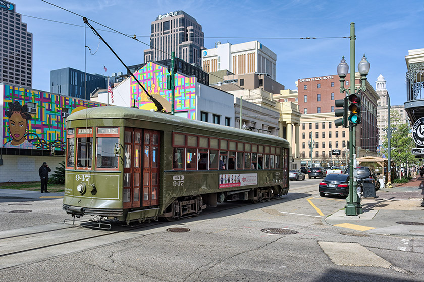 Streetcar at Carondelet and Girod Streets