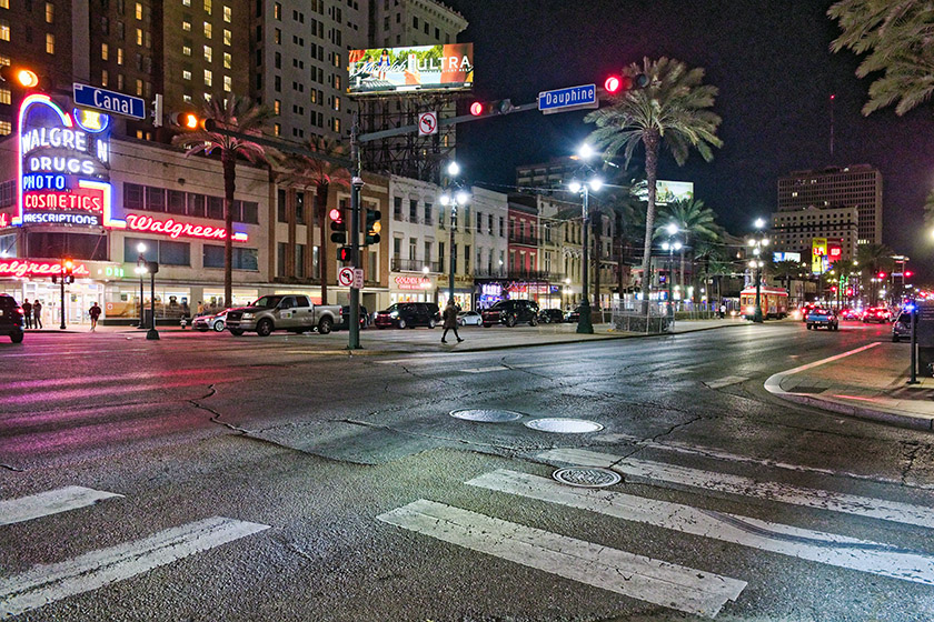 At the intersection of Dauphine and Canal Streets