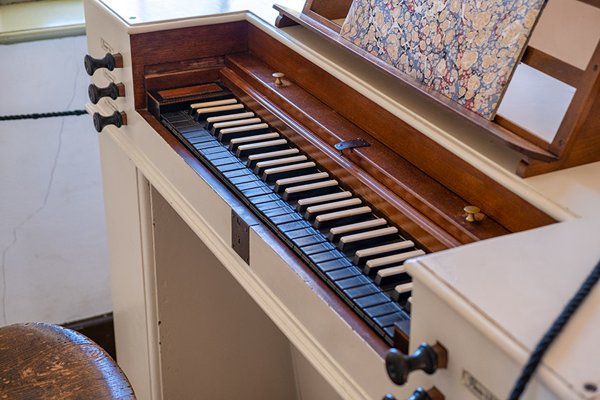 The keyboard of the 200-year-old pipe organ