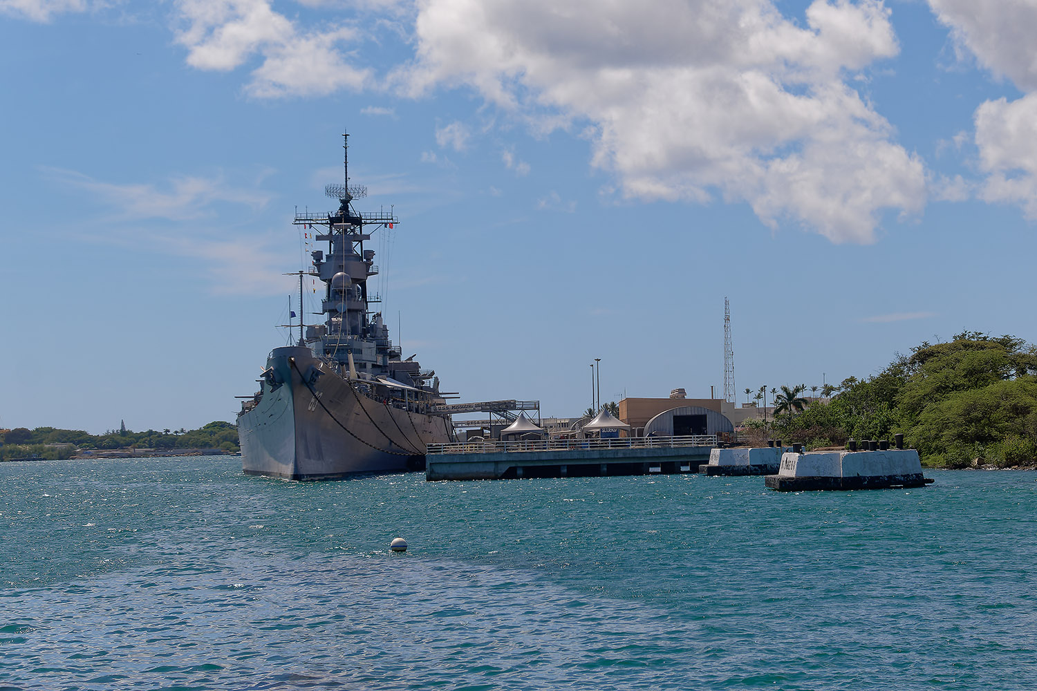 The huge U.S.S. Missouri seen from the U.S.S. Arizona Memorial