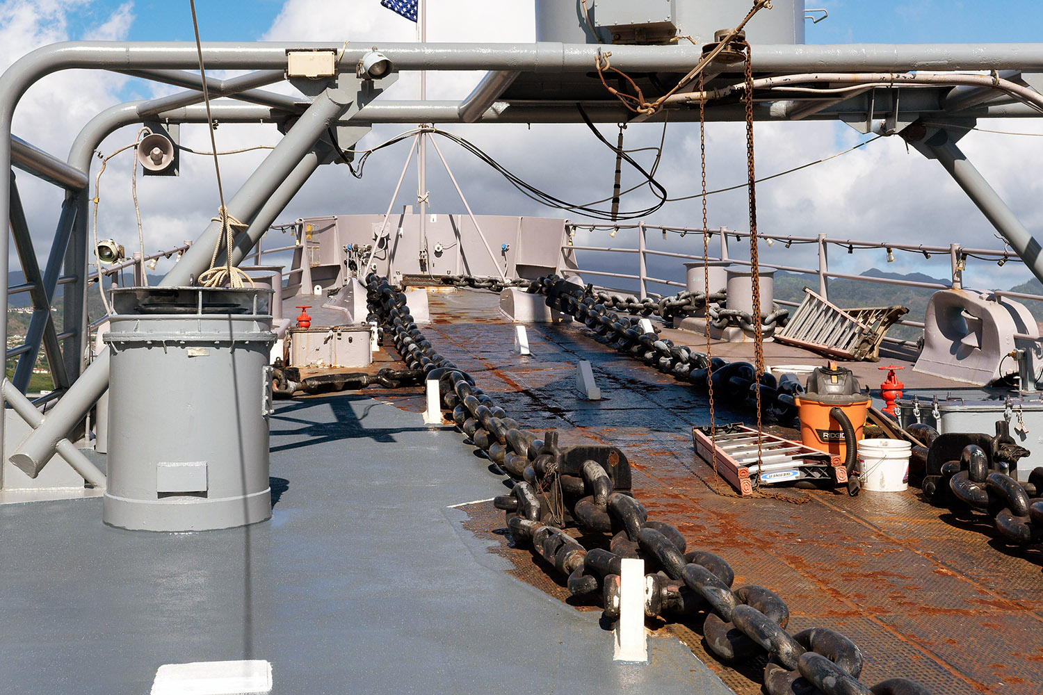 The enormous anchor chains are as oversized as the battleship itself