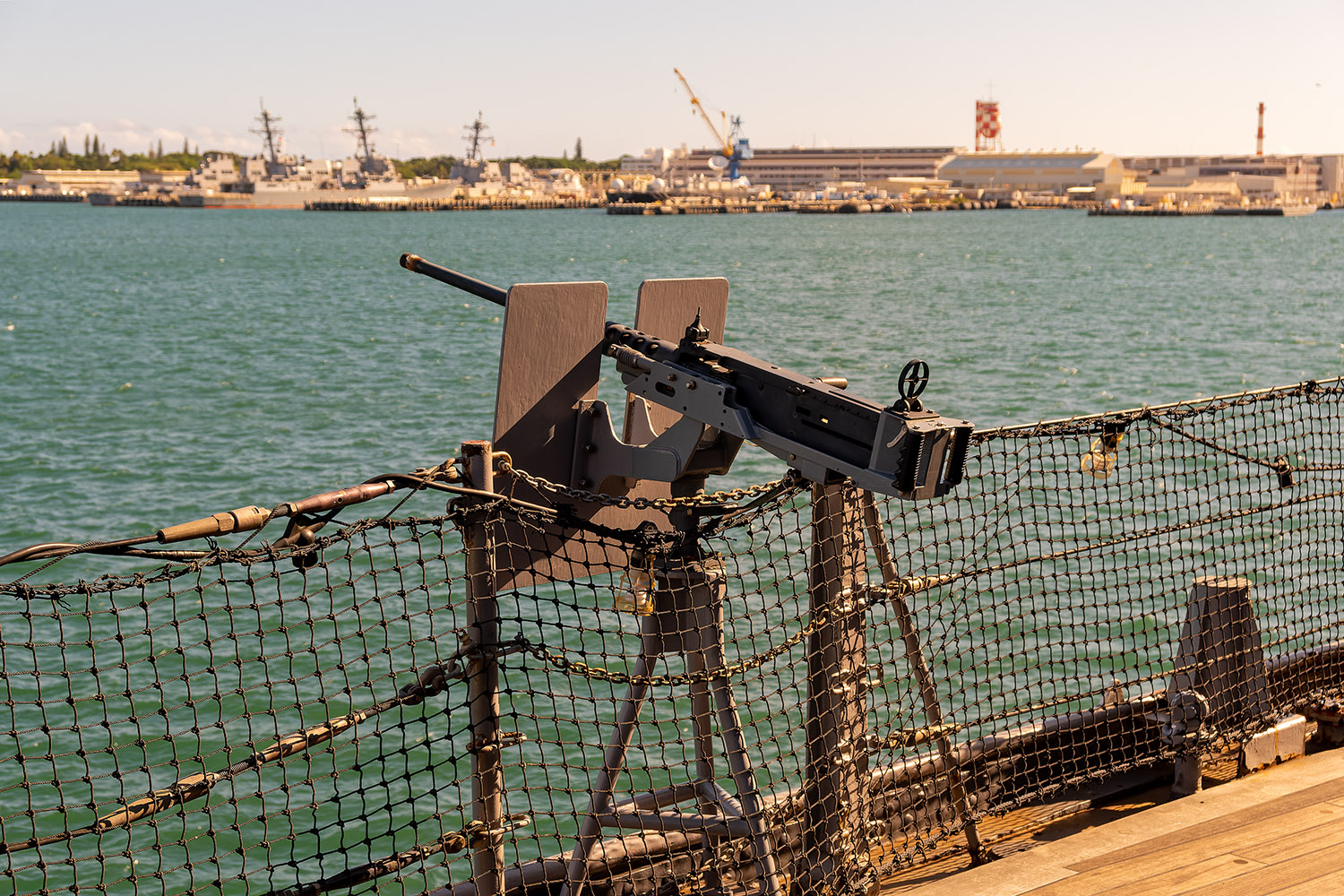 One of the eight 50-caliber machine guns mounted on the perimeter of the main deck in the 80s