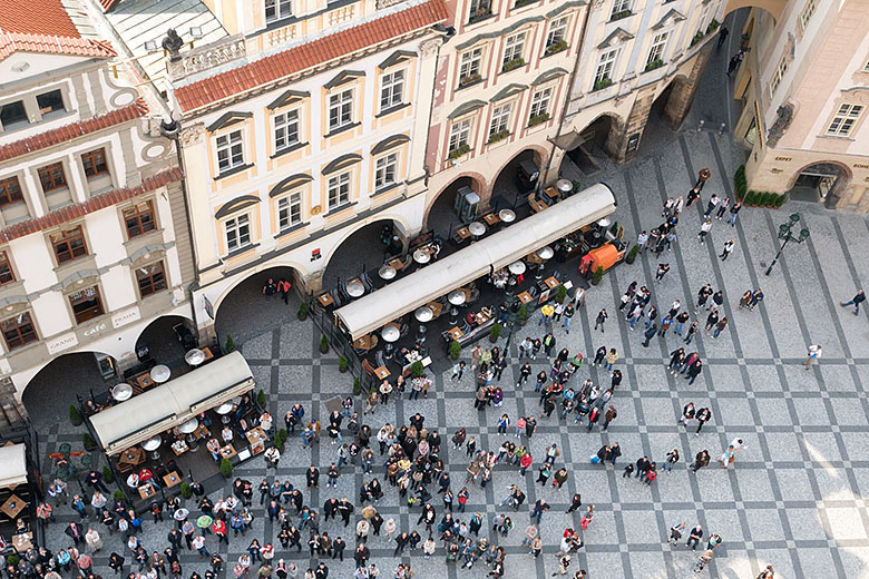 People gather to see the astronimical clock strike the hour