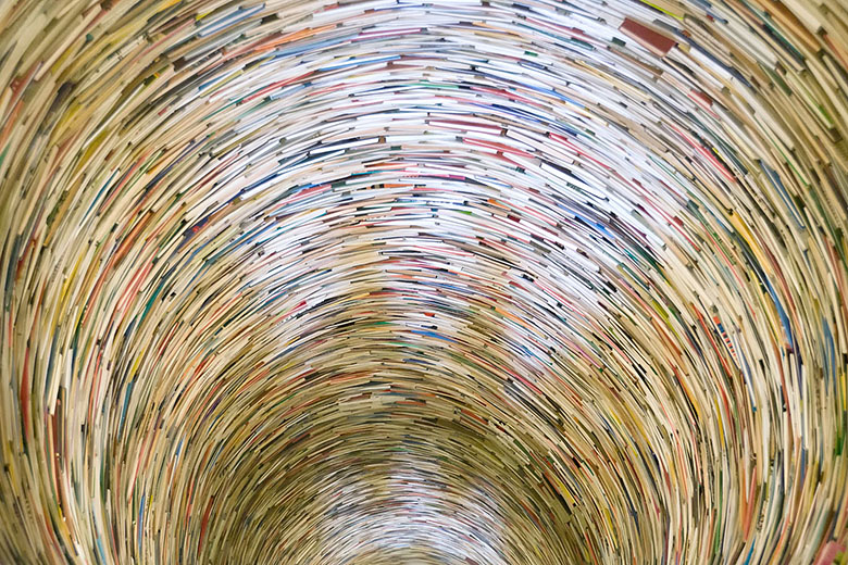 Inside the book tower in the city library