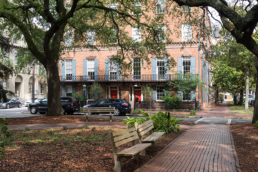 Looking from Oglethorpe Square to Oliver Bentleys Barking Bakery